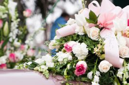 Flower arrangement on a casket